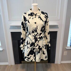 Black Rivet Abstract Floral Print Belted Trench Coat – Size L